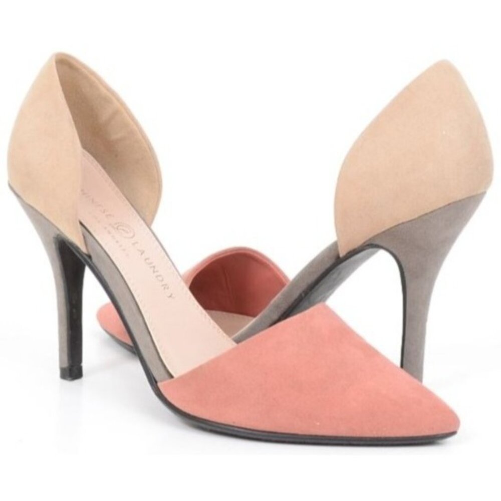 Chinese Laundry Womens Colorblock Suede D'orsay Heels Coral & Taupe Size 8.5